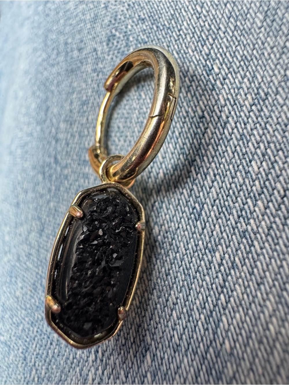 Kendra Scott Black Druzy Gold Hinge Hoop Charm Earring